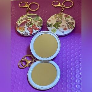 2 compact mirror key chain. Ring purse bag backpack charms. Butterfly and woman